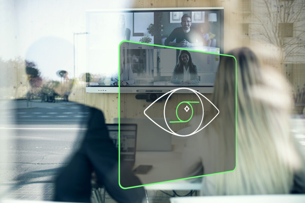 Business professionals on video conference meeting in office